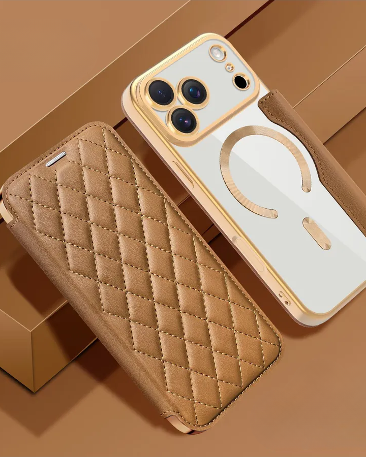 Gold Electroplated Premium Leather Luxury Flip Cover iPhone cover – JustAndBest India