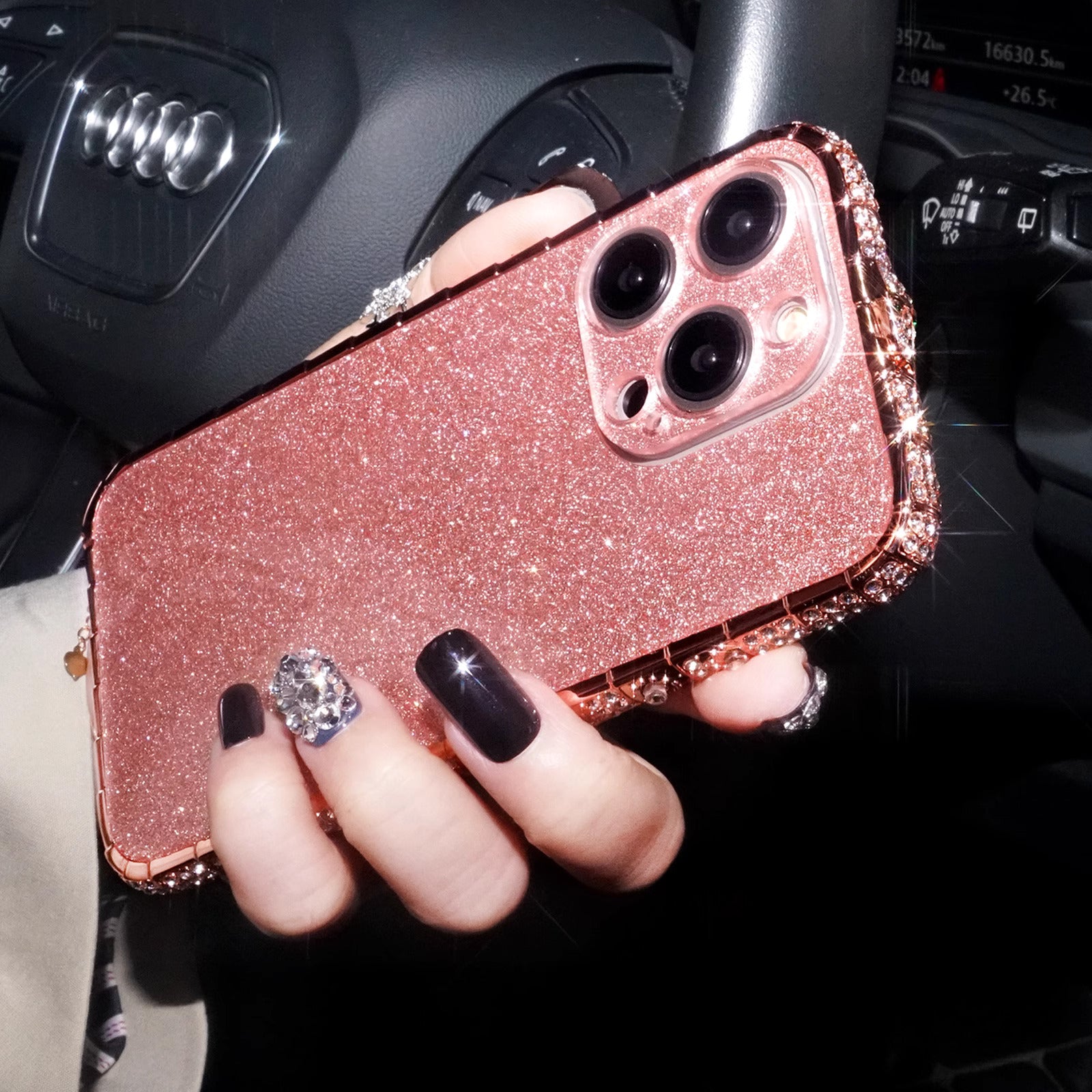 iPhone 16 Series Diamond Rhinestones Metallic Bumper Cover - lifestyle