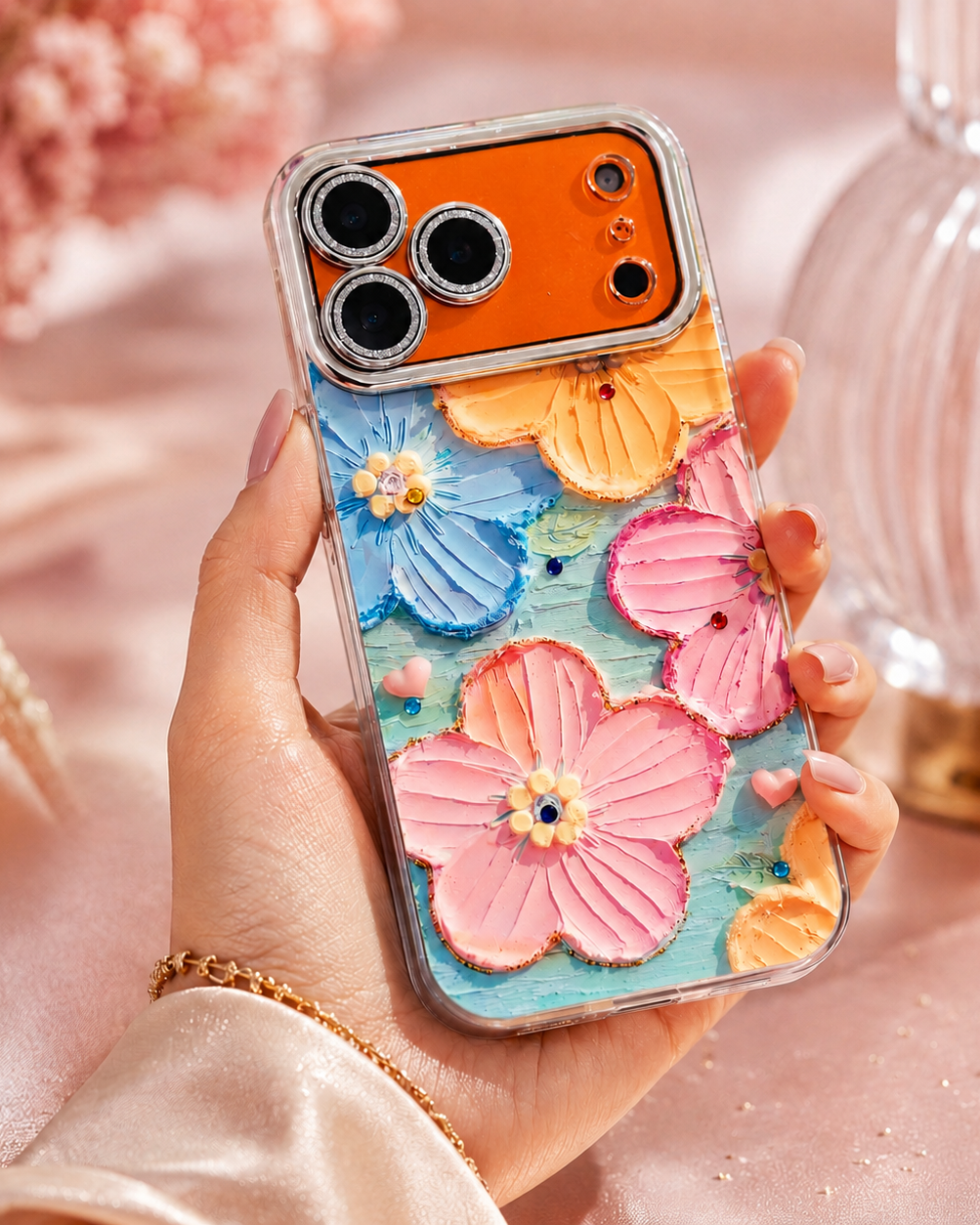 iPhone 17 Series Floral Glossy Glitter Cover | Glam Sparkle Edition