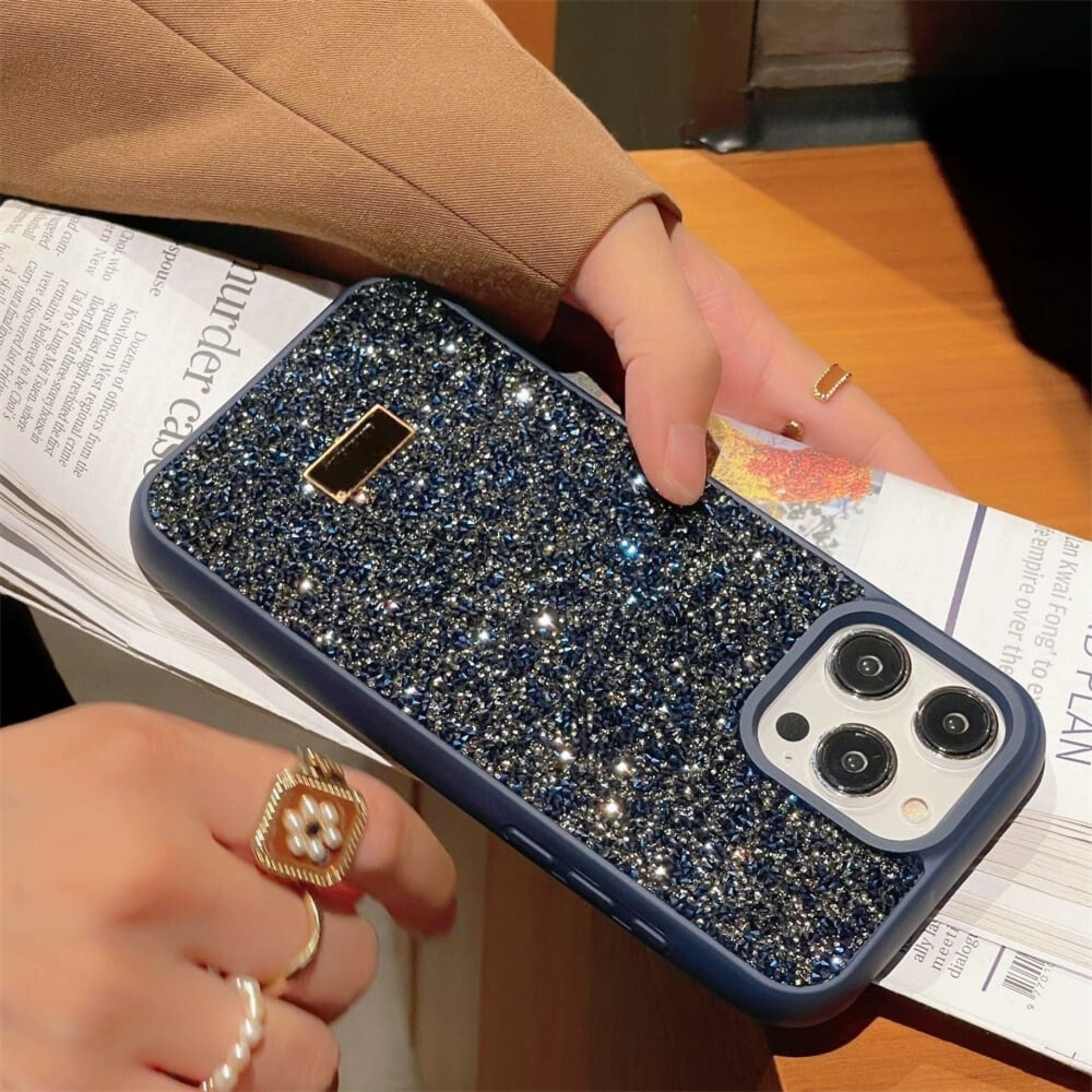 Sapphire Blue Diamond Rhinestones Luxury Cover iPhone cover – JustAndBest India