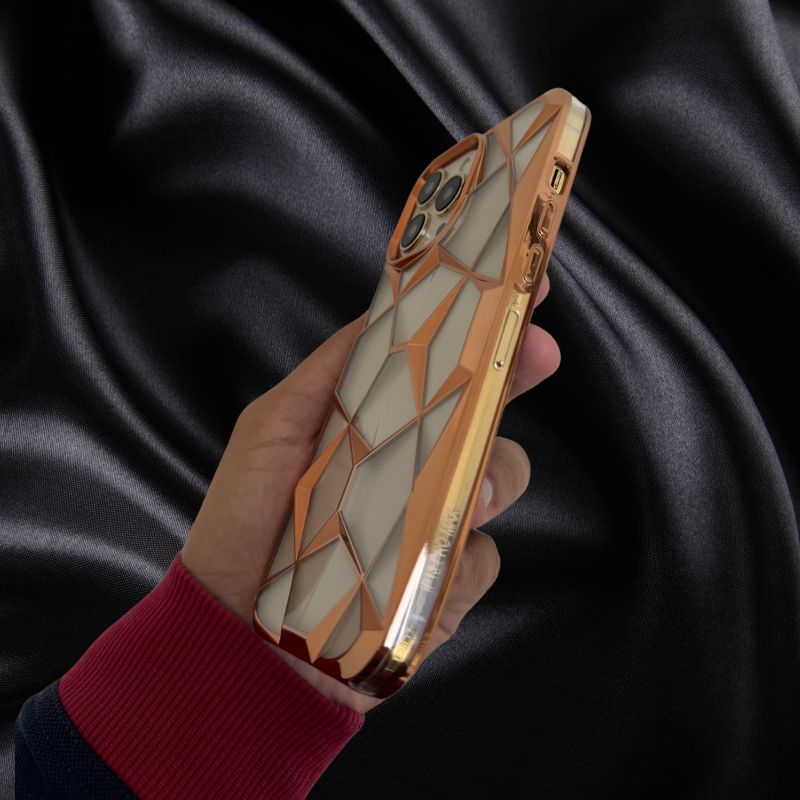 iPhone 13 Gold Electroplated 3D diamond Pattern Cover - protective case detail
