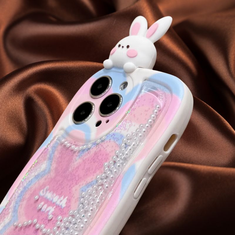 Cute Bunny Moving Pearls Glitter Cover (with Lanyard) – phone accessory by JustAndBest India