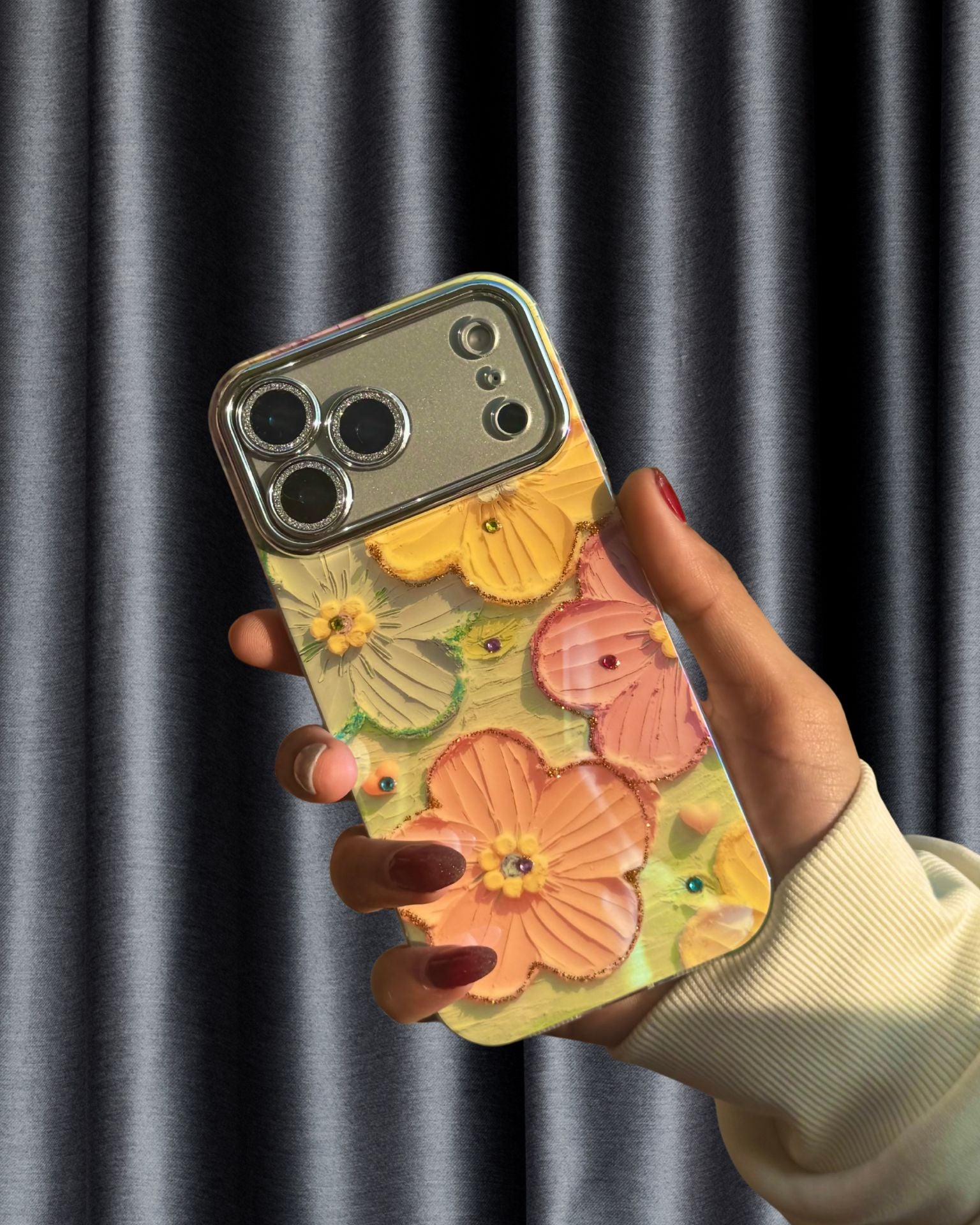 Cute Floral Glossy Glitter Cover iPhone cover – JustAndBest India