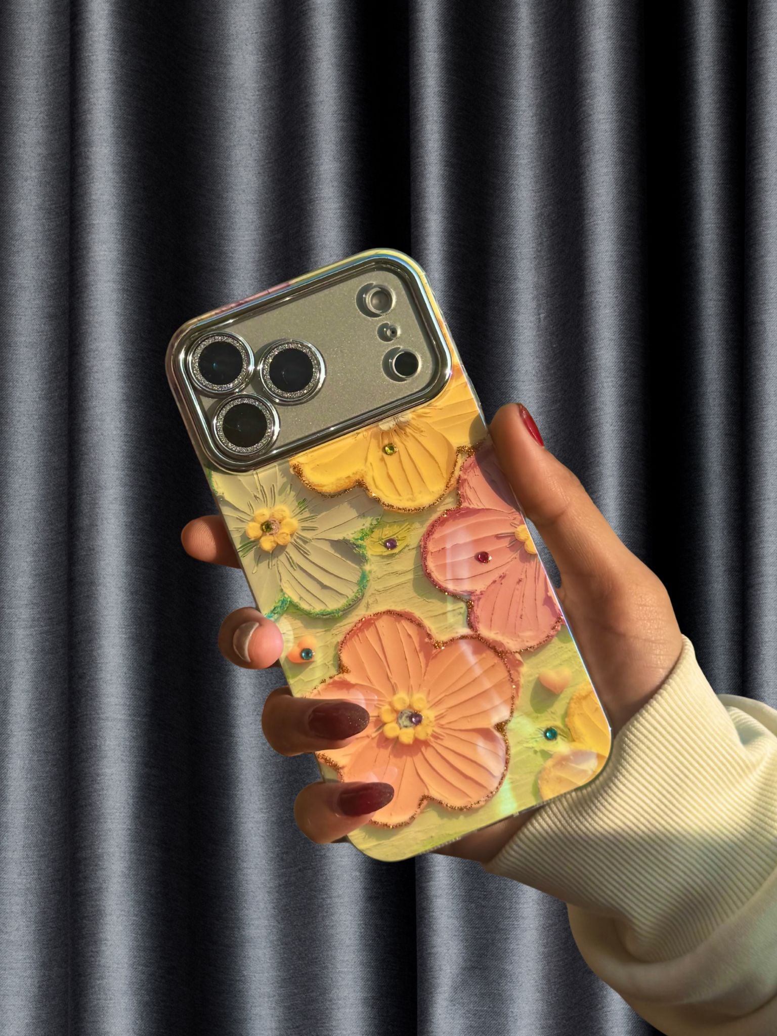 iPhone 17 Series Floral Glossy Glitter Cover - slim profile