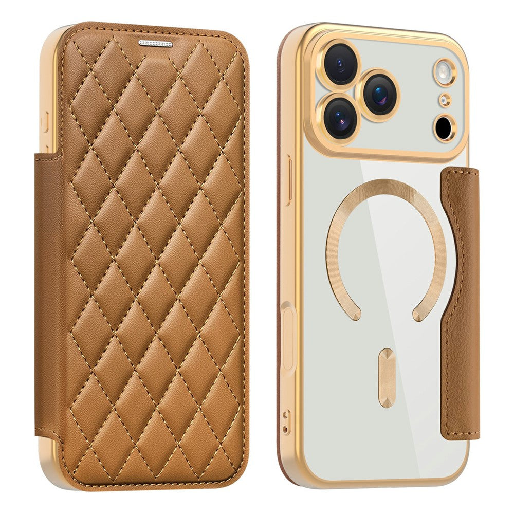 iPhone 17 Series Gold Electroplated Leather Flip Cover - protective case detail