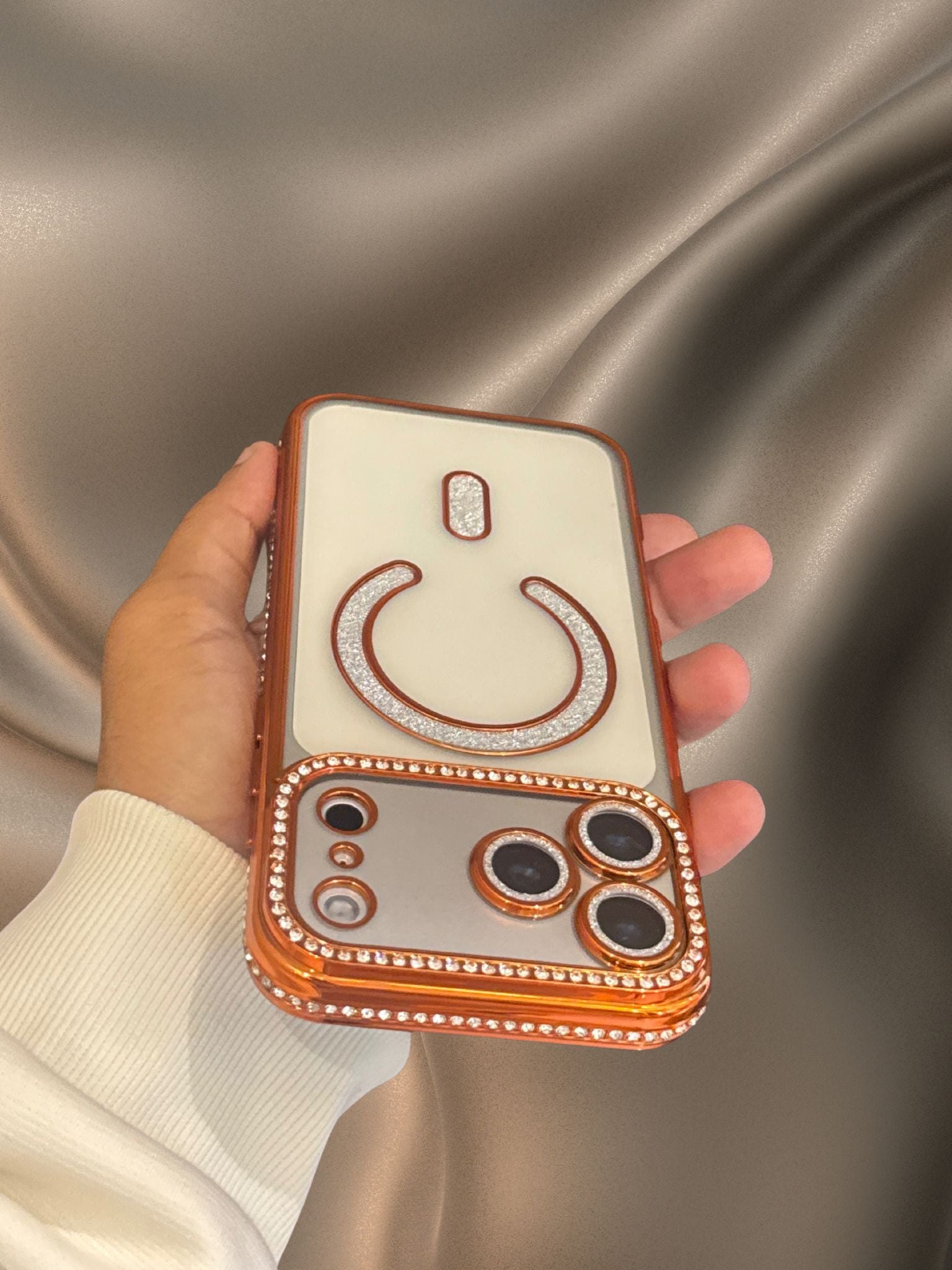 iPhone 17 Series Orange Electroplated Diamond Rhinestones Cover - colour options