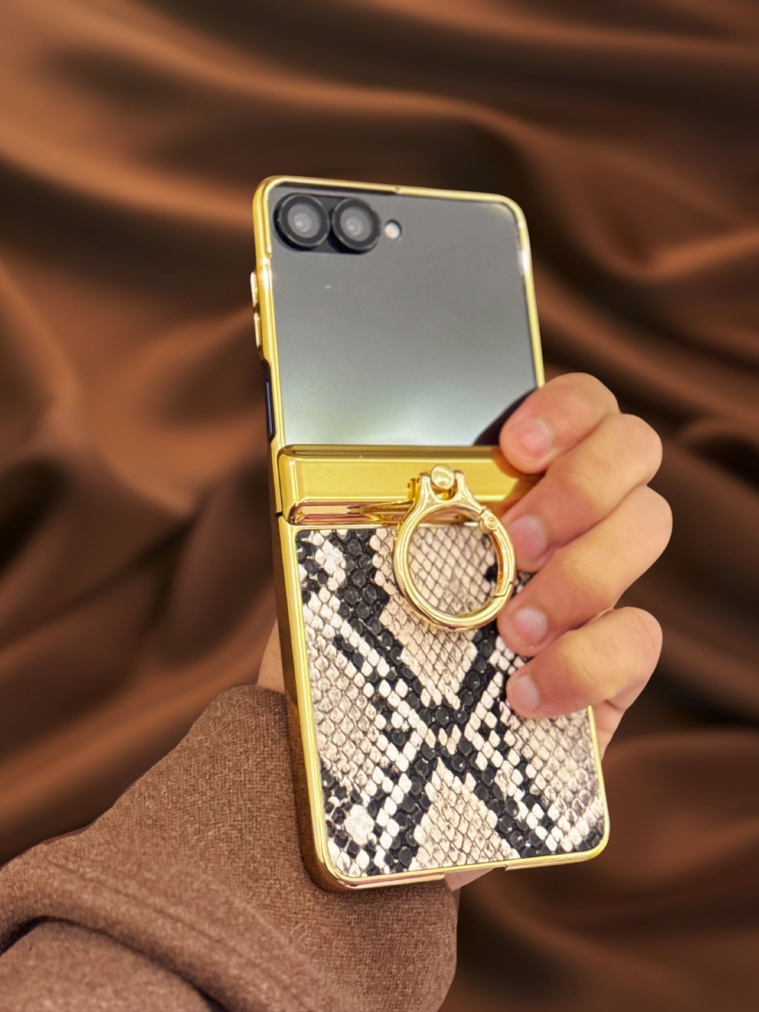 Samsung Galaxy Z Flip 7 Gold Electroplated Python Leather Cover() - lifestyle
