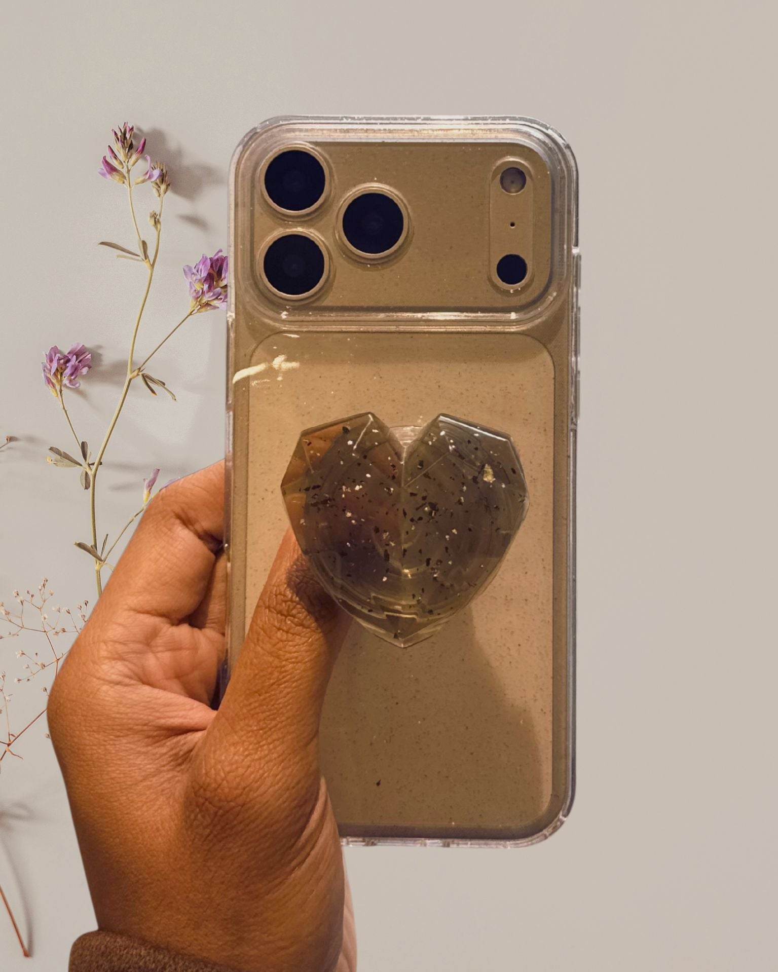 Dark gray 3D Glitter Heart Phone Gripper Holder - lifestyle
