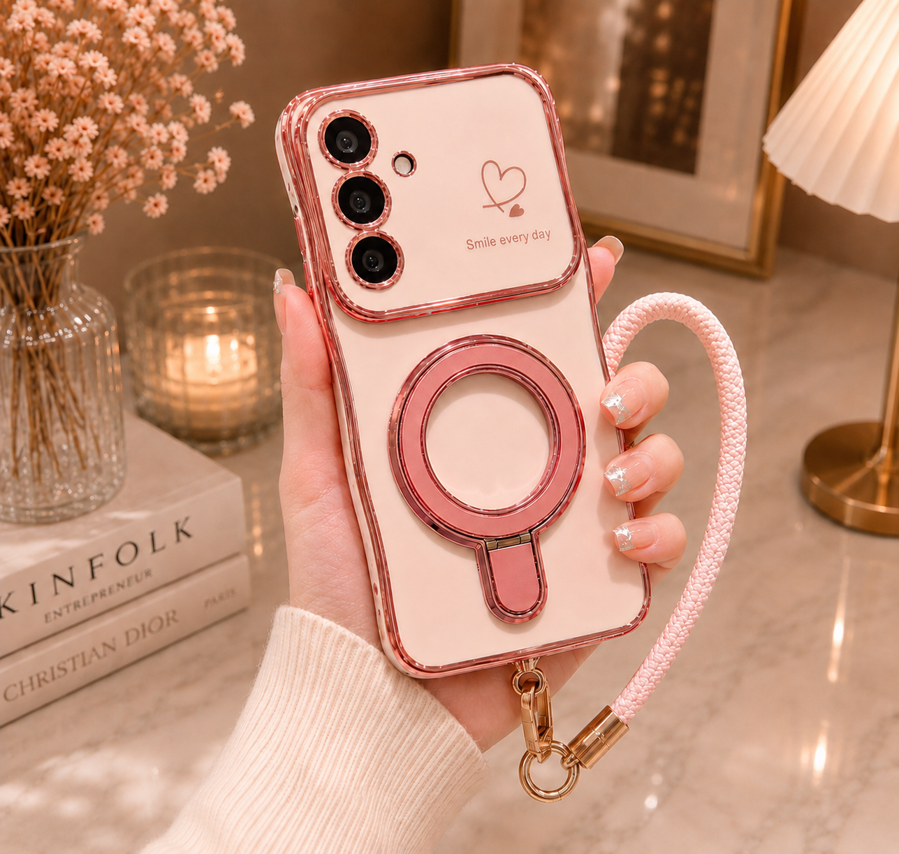 Samsung Galaxy S26 Blush Glow Ring Stand Cover - protective case detail