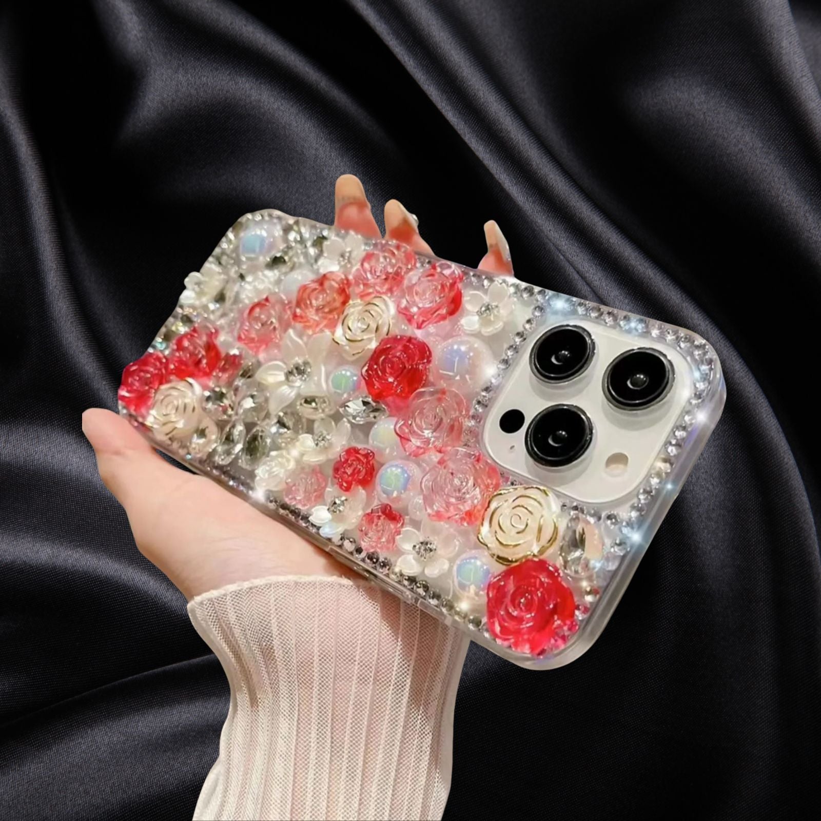 iPhone 14 Roses Bling Diamond Rhinestones Case - colour options