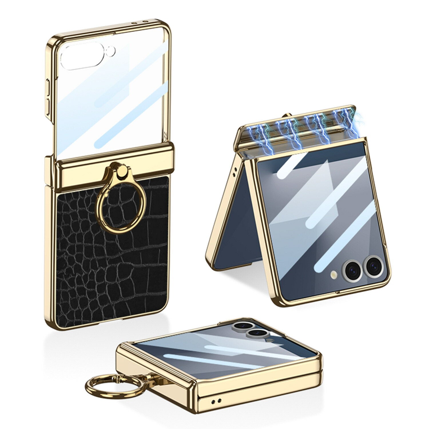 Samsung Galaxy Z Flip 5 Gold Electroplated Croco Leather Cover() - case features