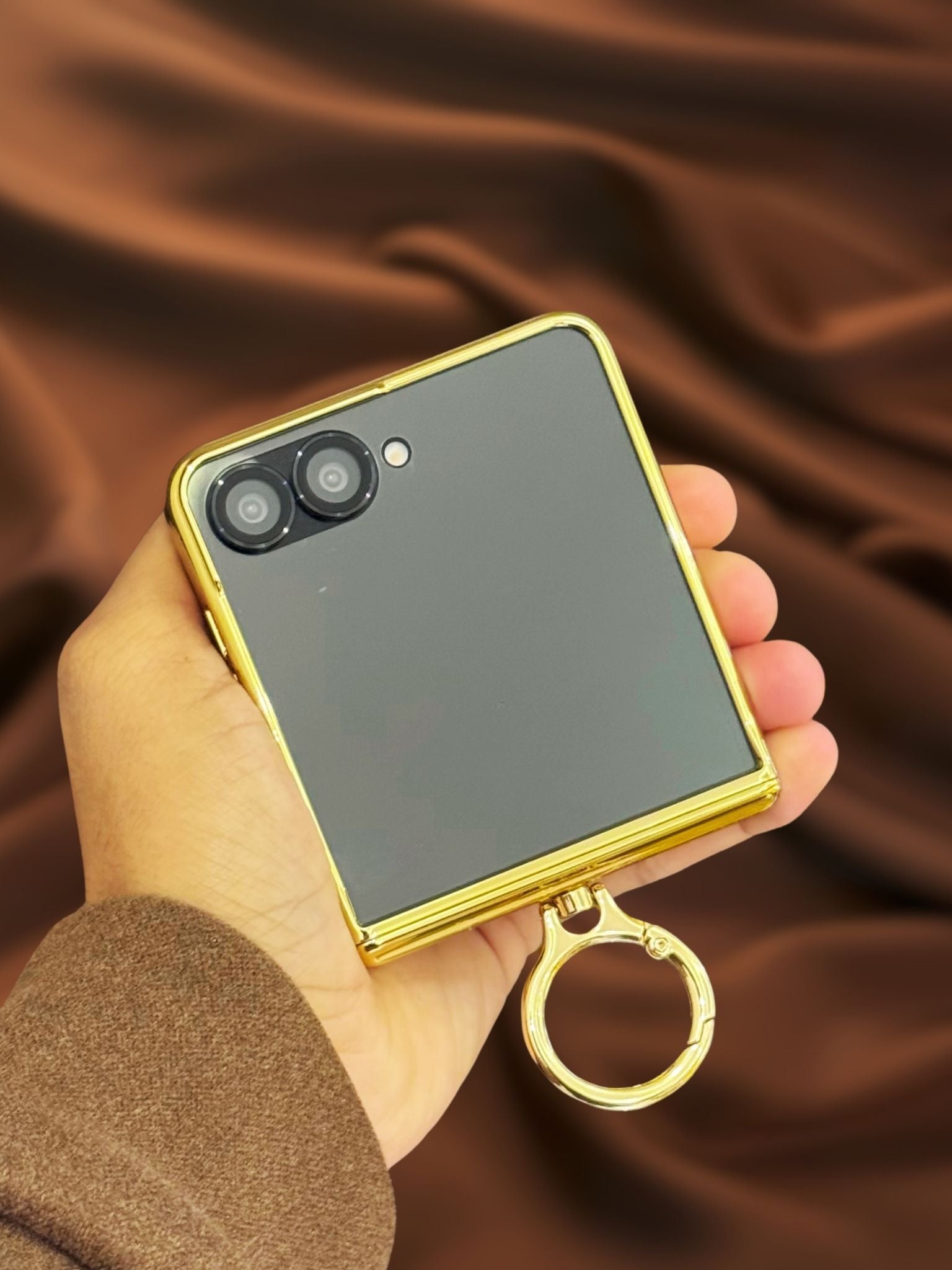 Samsung Galaxy Z Flip 7 Gold Electroplated Python Leather Cover() - slim profile