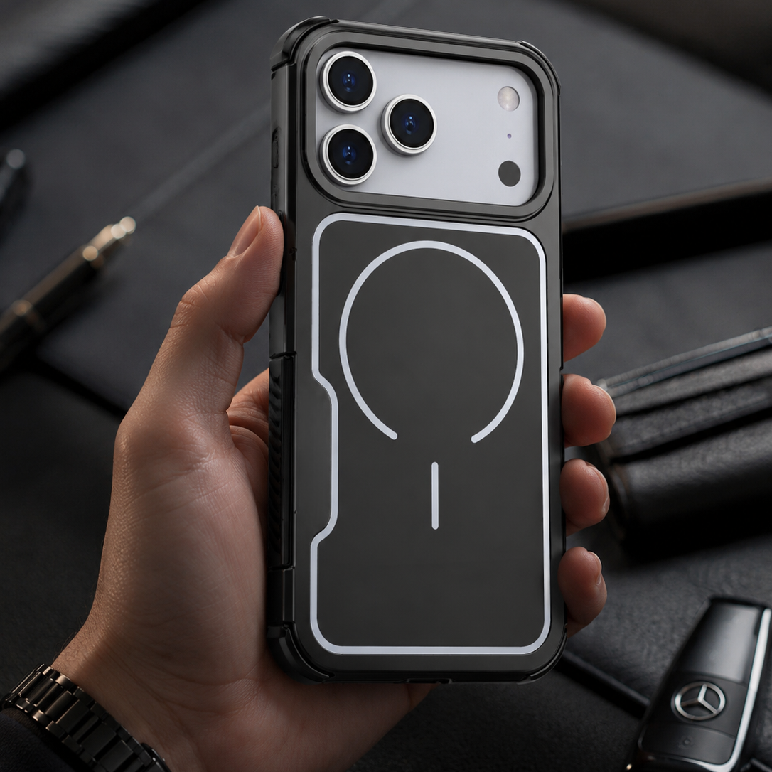 LuxeMirage Pro — Dual-Layer Glass Case with Metallic Camera Frame