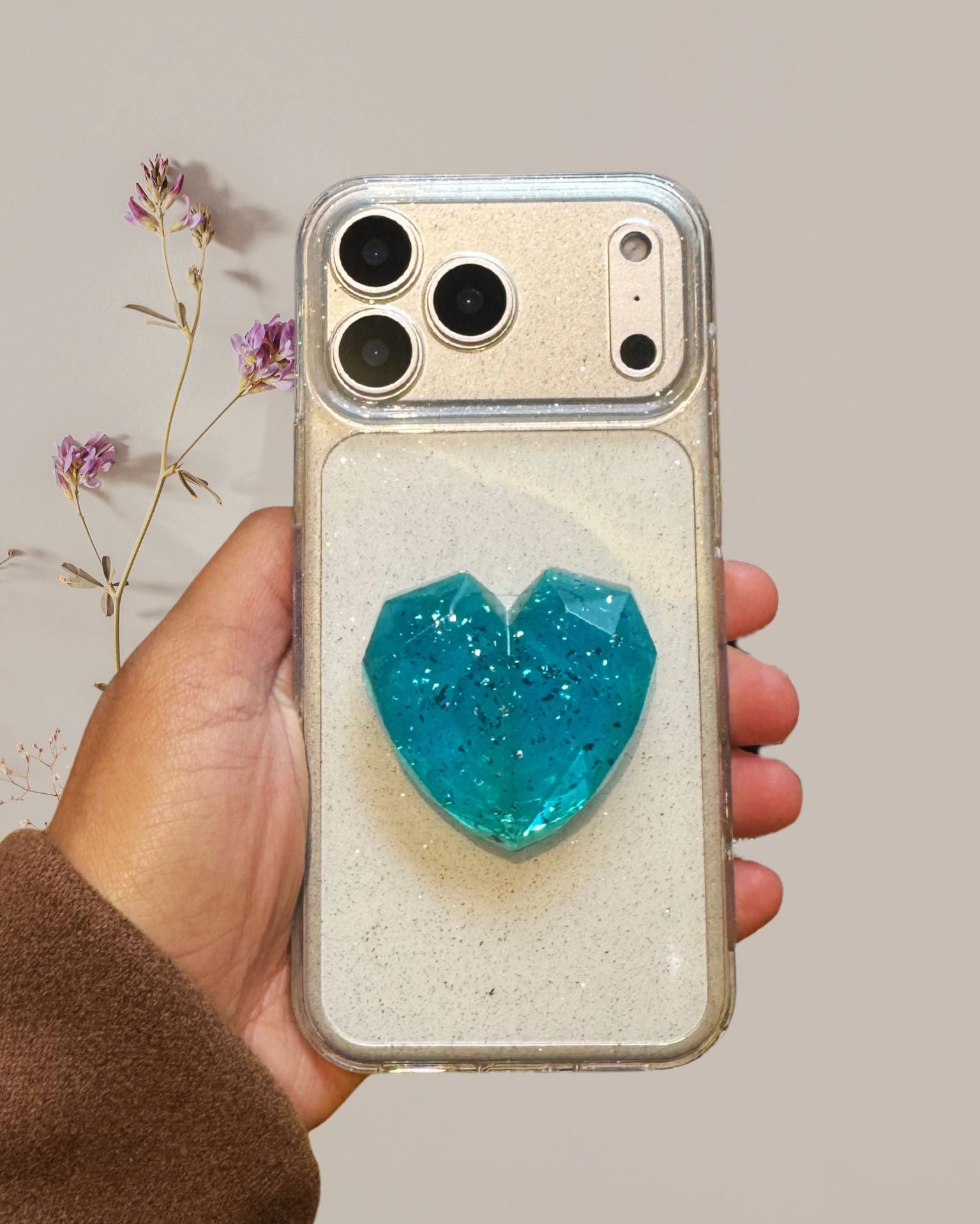 Dark gray 3D Glitter Heart Phone Gripper Holder - phone case