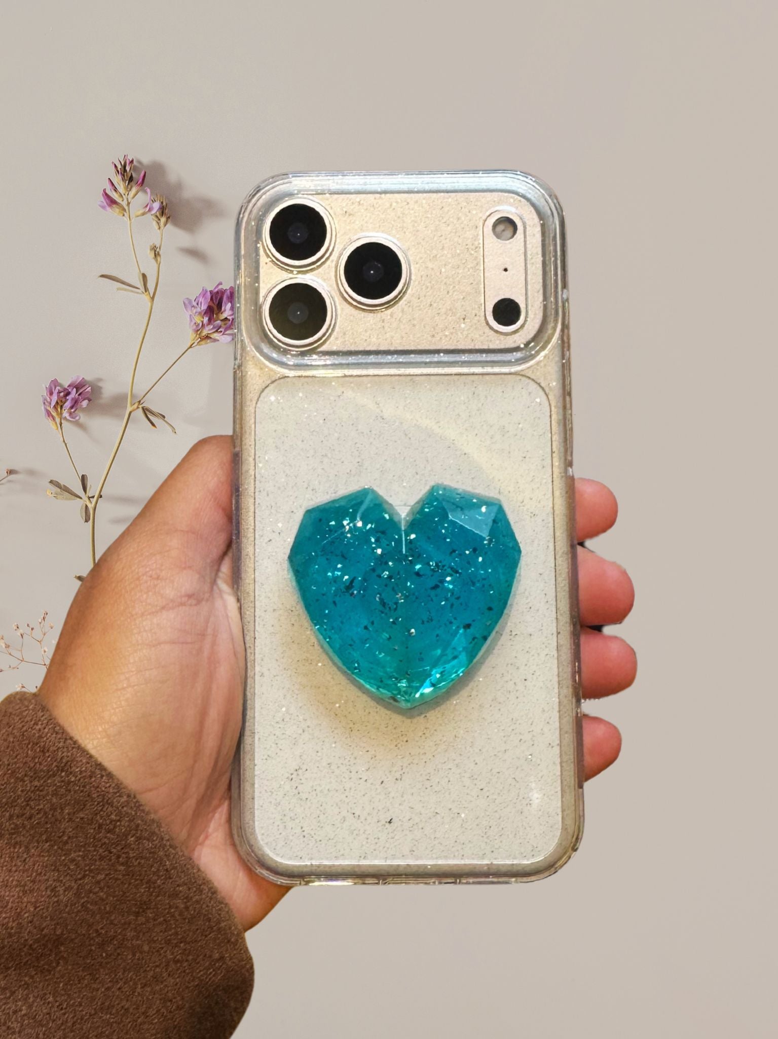 Dark gray 3D Glitter Heart Phone Gripper Holder - phone case