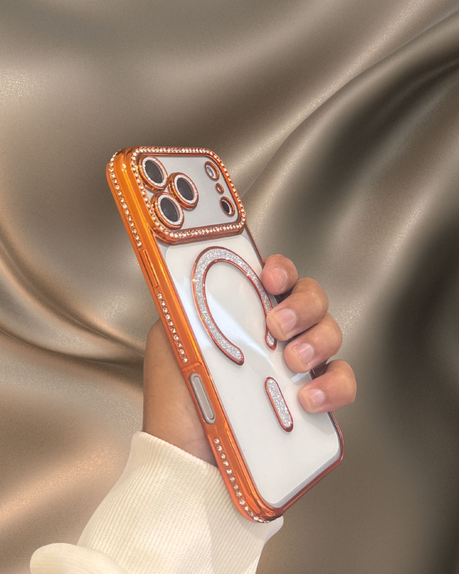 Luxury Orange Electroplated Diamond Rhinestones Cover iPhone cover – JustAndBest India