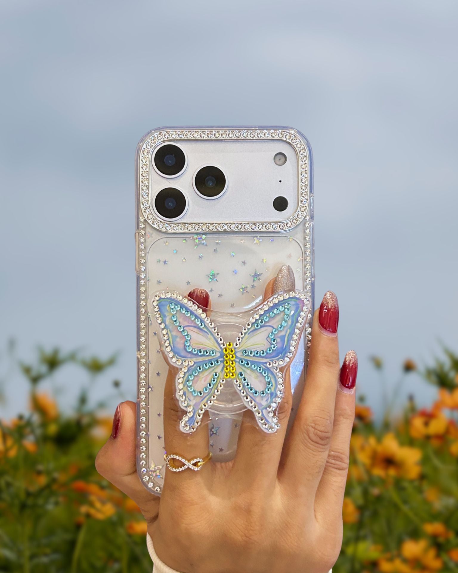 Butterfly Diamond Rhinestones Gripper Cover – phone accessory by JustAndBest India