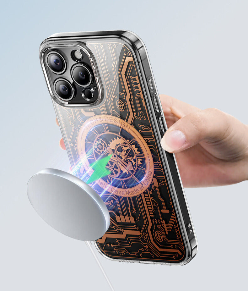 iPhone 16 Series Champagne Gold 3D Electroplated Circuit Case - phone case