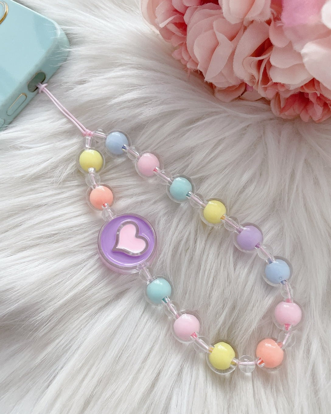 Heart Colorful Beads Lanyard | Phone Accessory