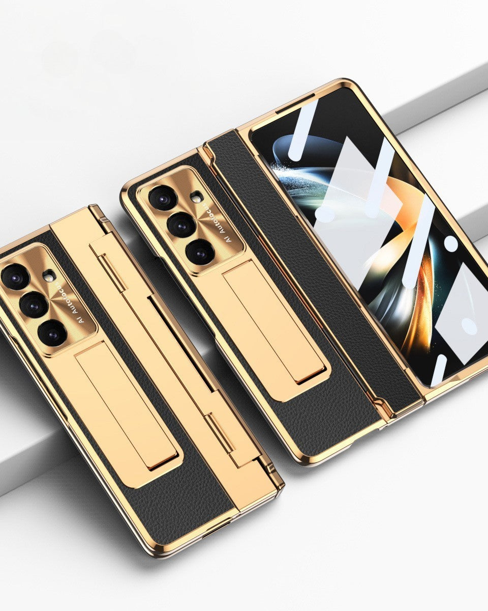 Samsung Galaxy Z Fold 6 Champagne Gold Electroplated Leather Cover - protective case detail