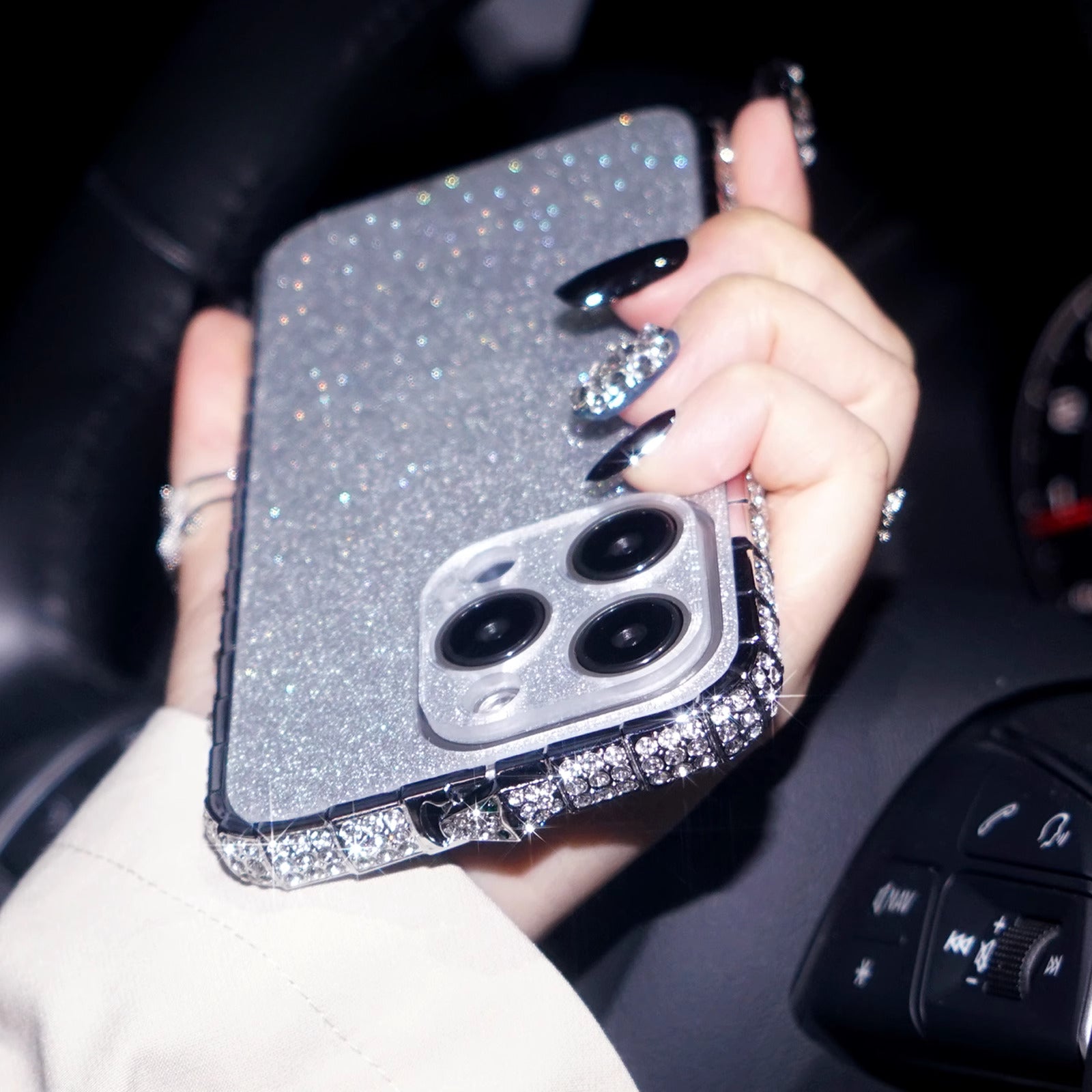 iPhone 16 Series Diamond Rhinestones Metallic Bumper Cover