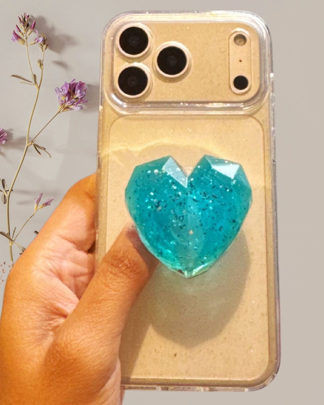 Dark gray 3D Glitter Heart Phone Gripper Holder | Glam Sparkle Edition