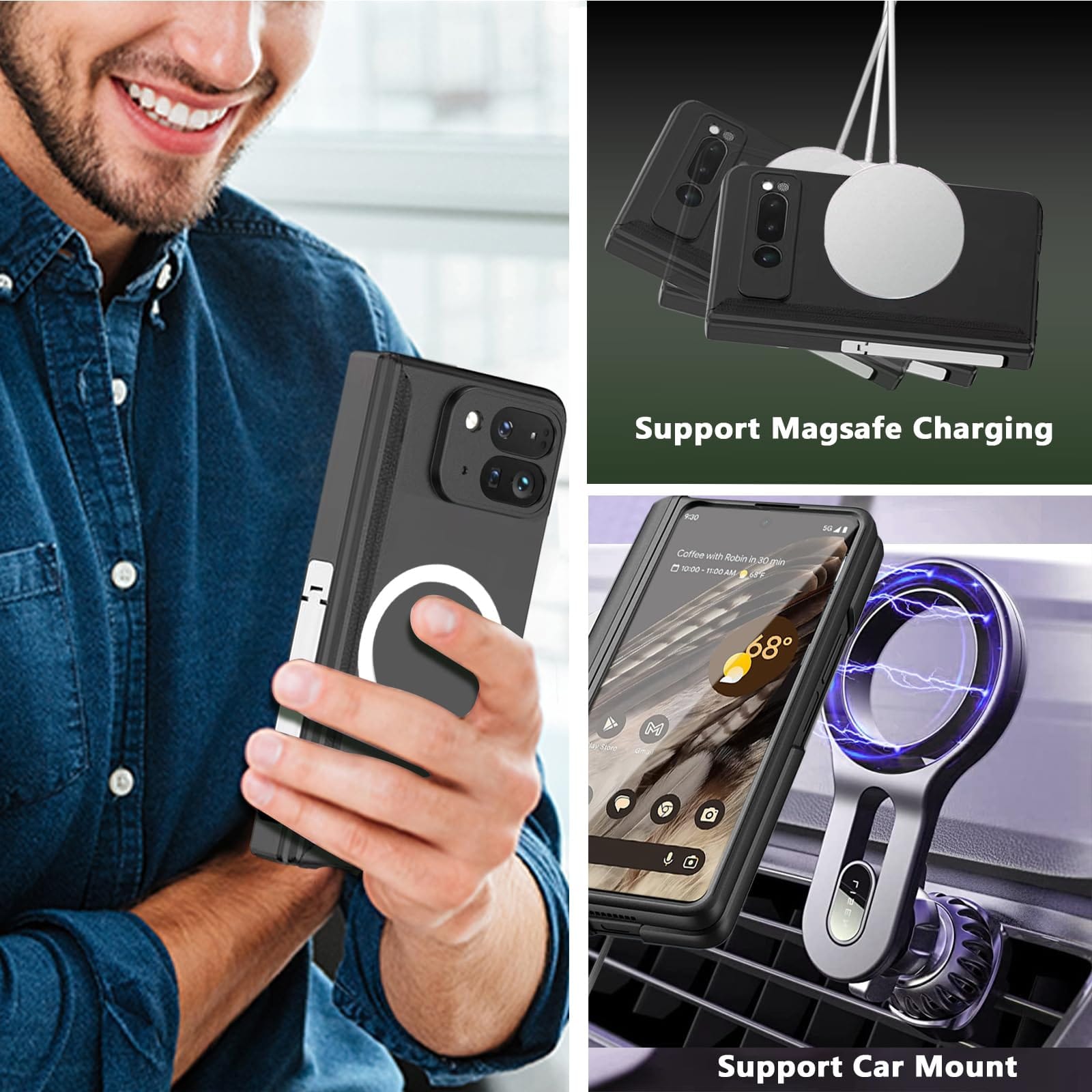 Jet Black MagSafe Kickstand Cover (with Front Glass) – phone accessory by JustAndBest India