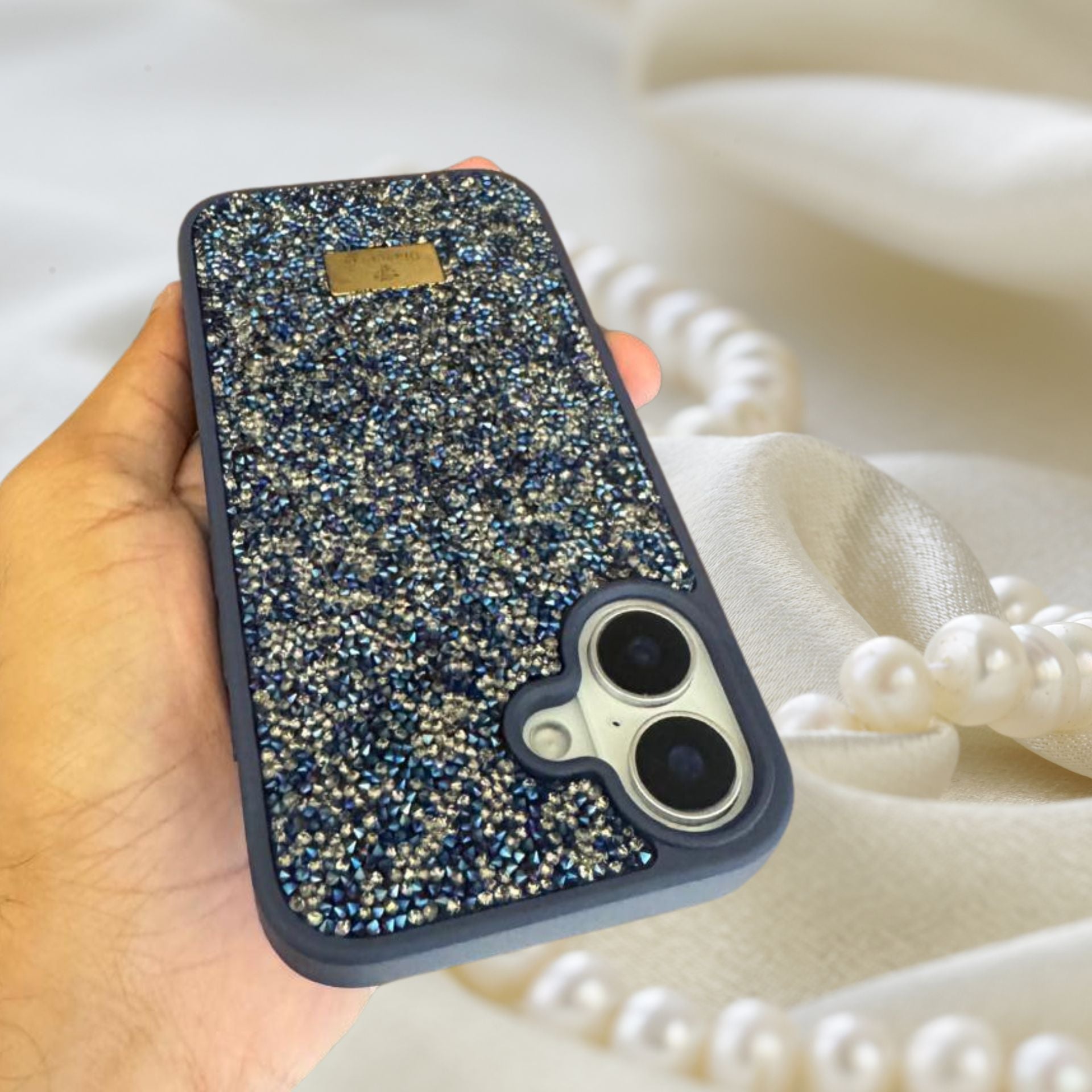 Sapphire Blue Diamond Rhinestones Luxury Cover iPhone cover – JustAndBest India