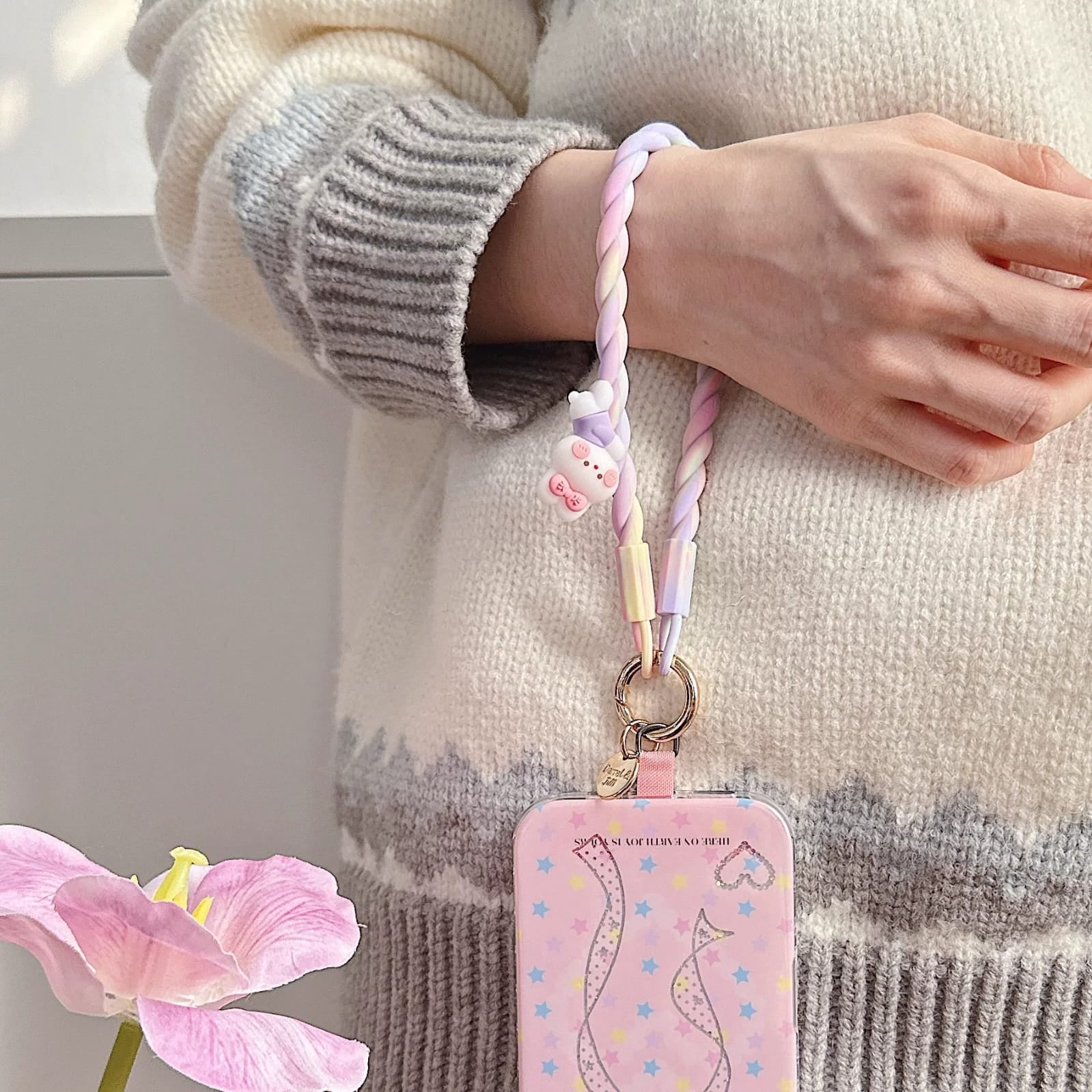 Rainbow 3D Bunny Phone Charm Lanyard - colour options