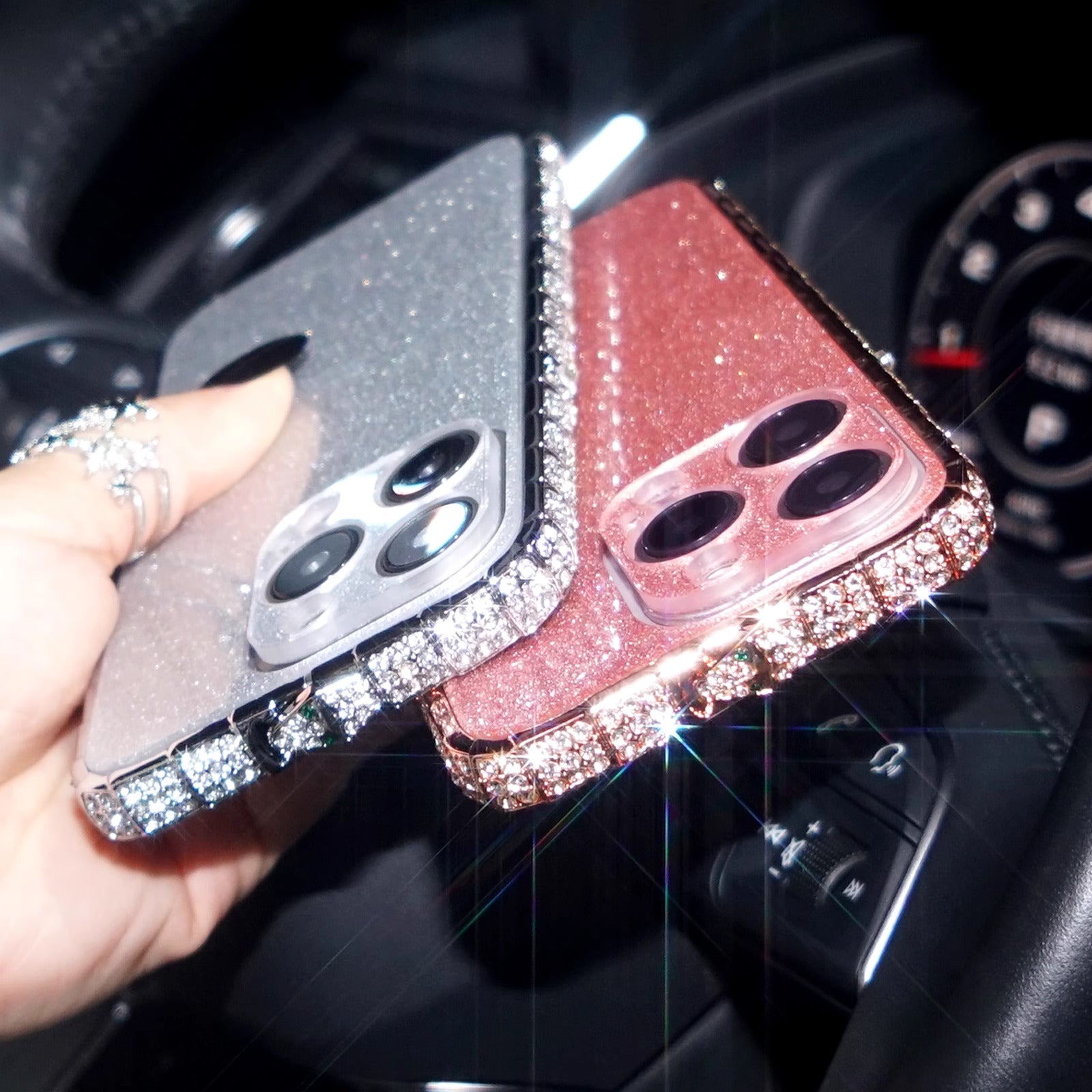 iPhone 16 Series Diamond Rhinestones Metallic Bumper Cover - case features