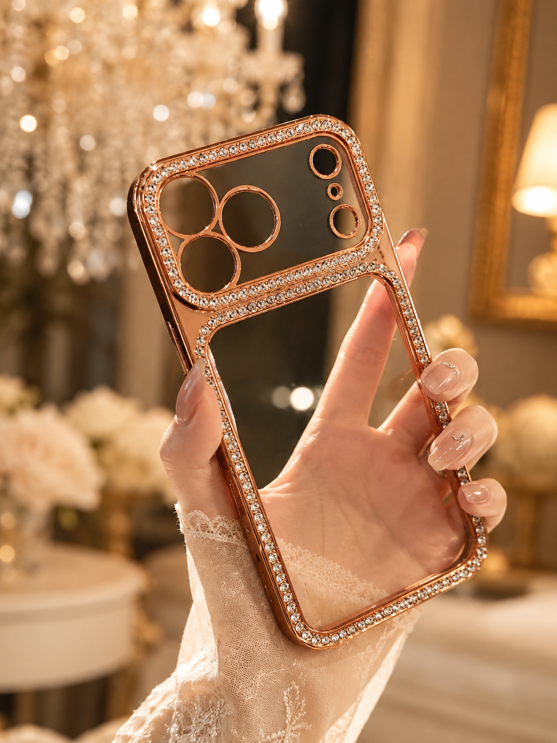 iPhone 17 Series Orange Diamonds Transparent Cover - lifestyle