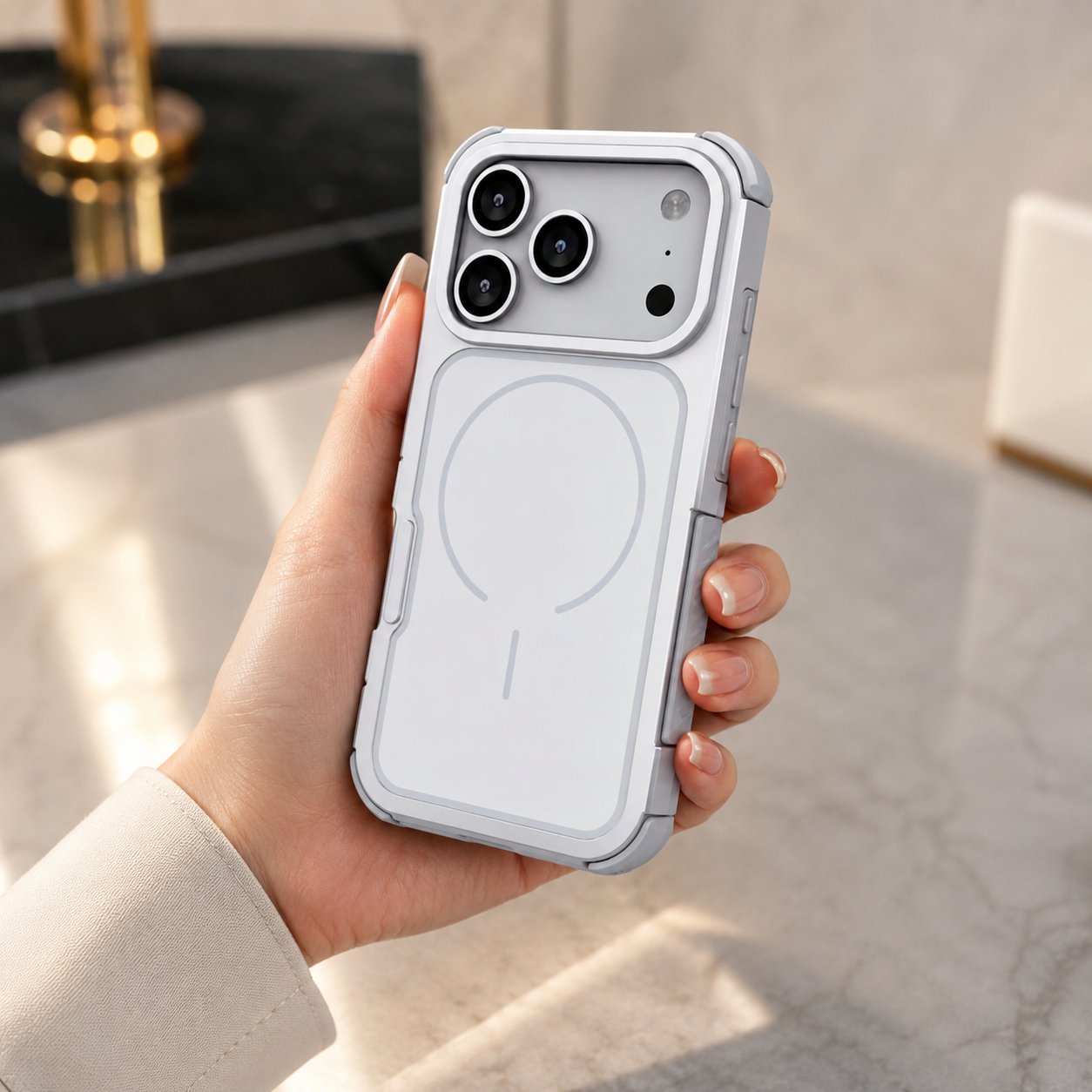 LuxeMirage Pro — Dual-Layer Glass Case with Metallic Camera Frame