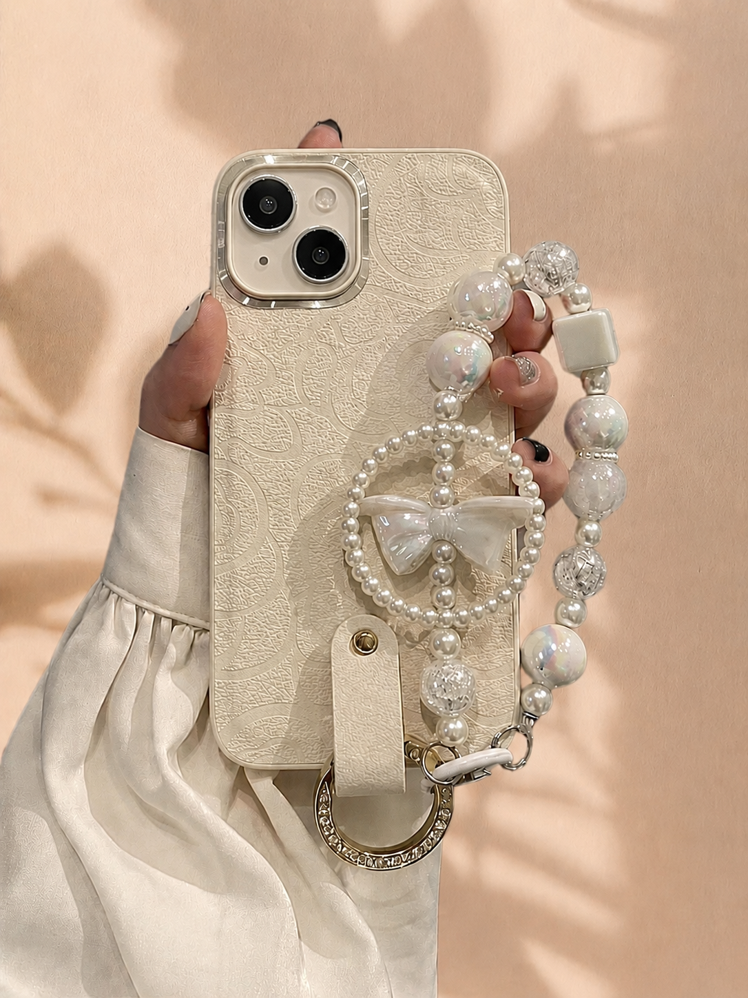iPhone 14 White 3D Floral Cover - lifestyle