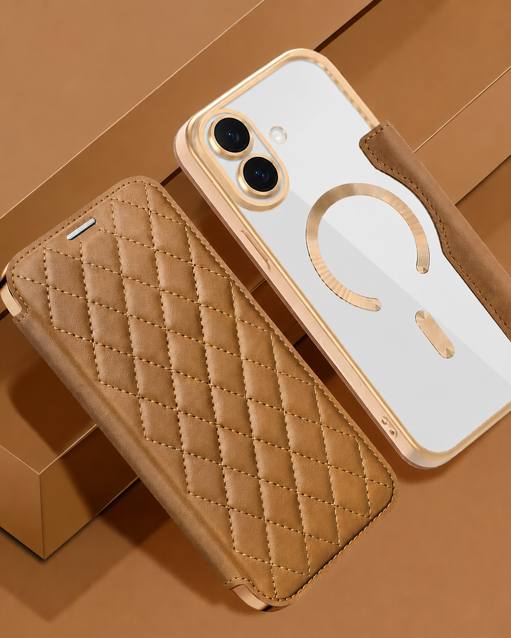 iPhone 17 Series Gold Electroplated Leather Flip Cover - colour options