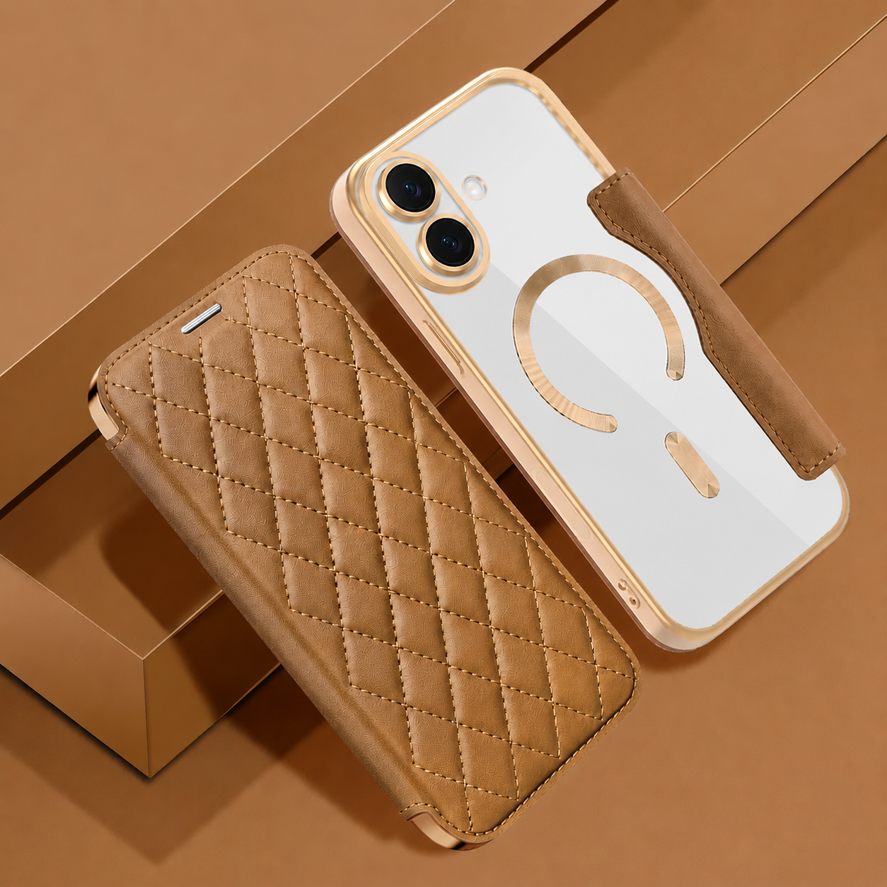 iPhone 17 Series Gold Electroplated Leather Flip Cover - colour options