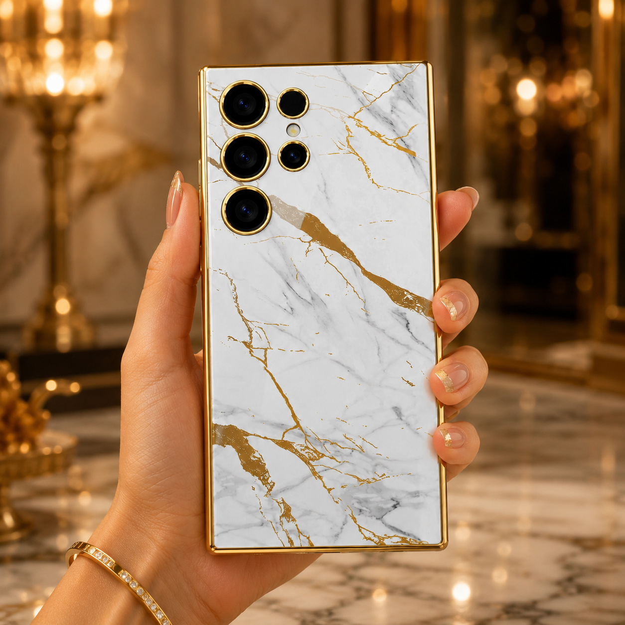 Samsung Galaxy S25 Series Marble Pattern Gold Electroplated Cover