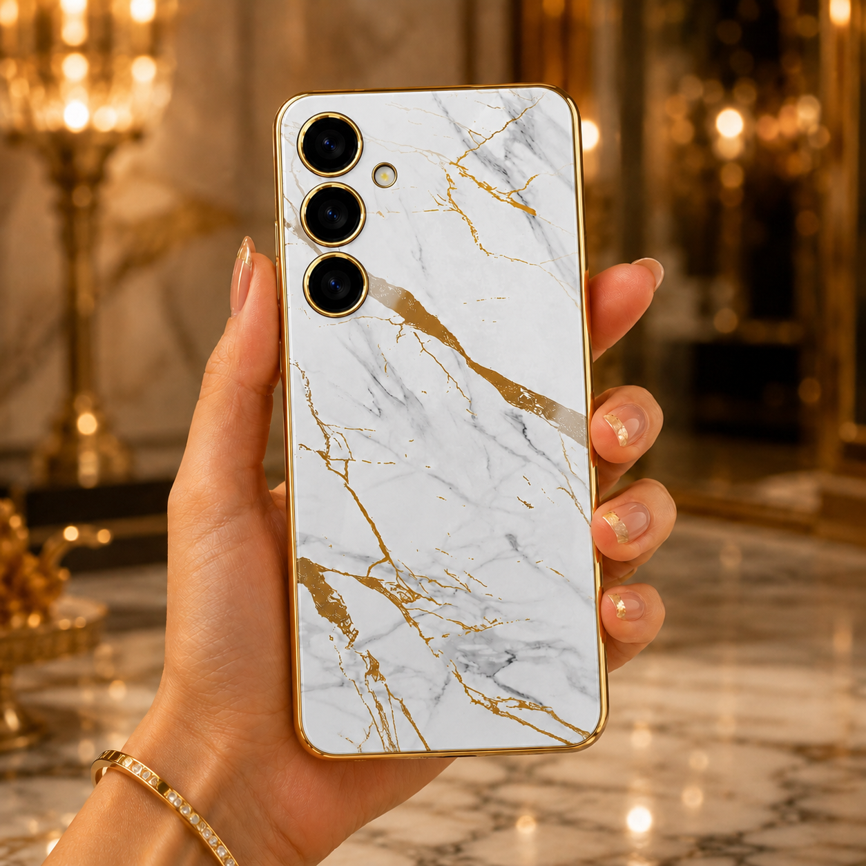 Samsung Galaxy S25 Series Marble Pattern Gold Electroplated Cover - protective case detail