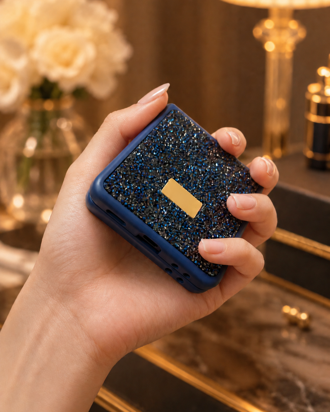 Samsung Galaxy Z Flip 7 Sapphire Blue Diamond Stones Cover - lifestyle