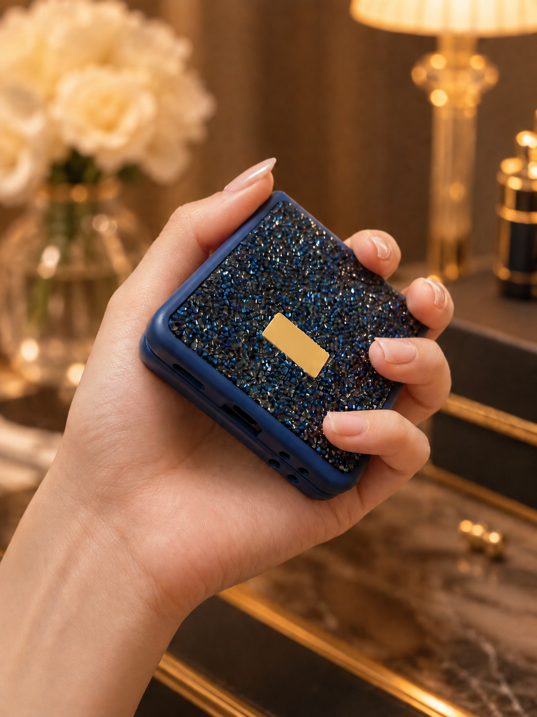 Samsung Galaxy Z Flip 7 Sapphire Blue Diamond Stones Cover - lifestyle