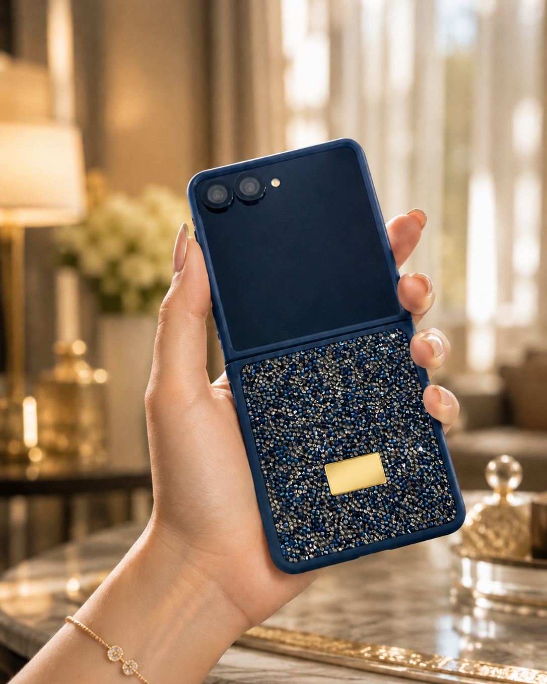 Samsung Galaxy Z Flip 7 Sapphire Blue Diamond Stones Cover
