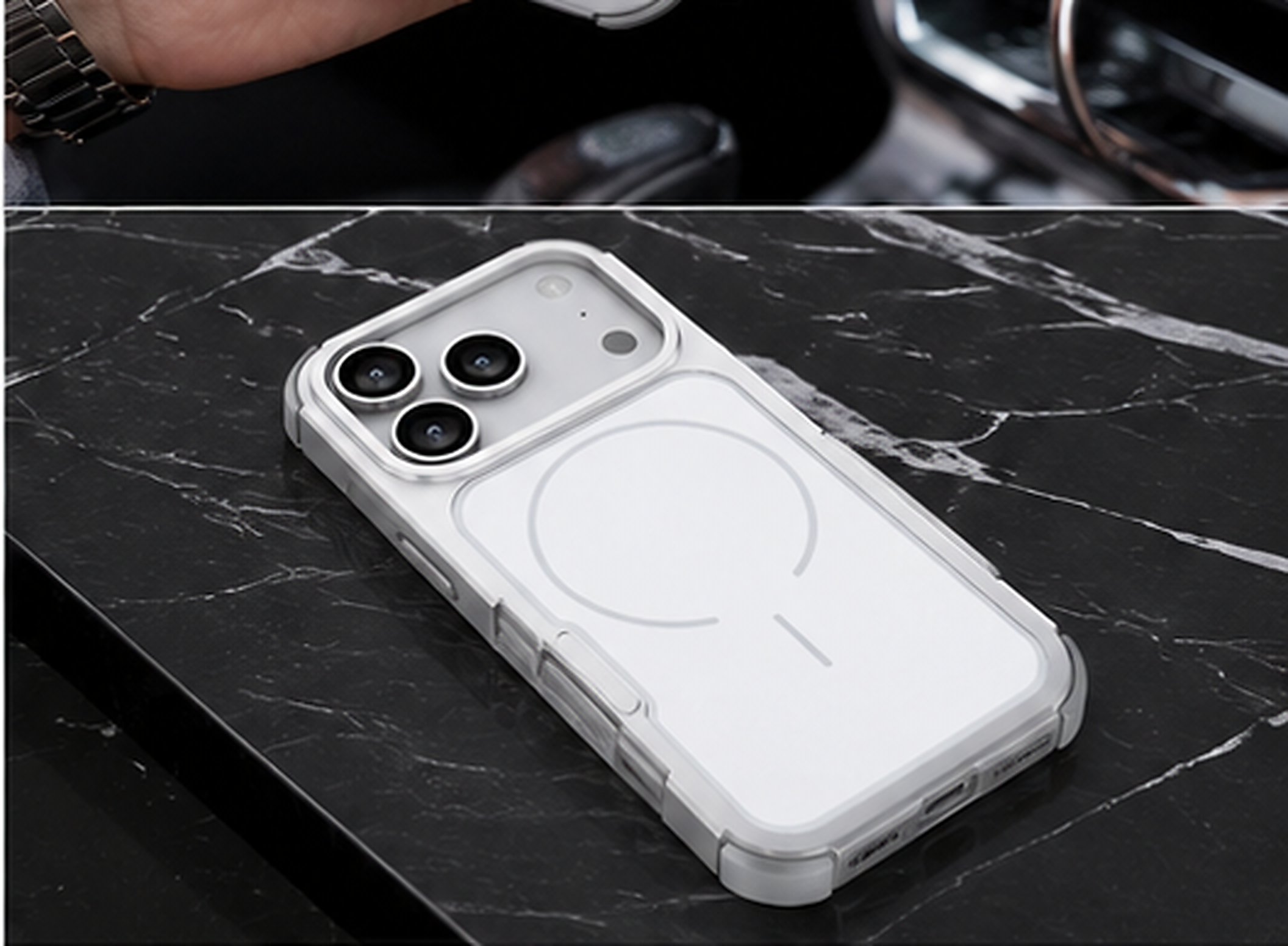 iPhone 17 Series LuxeMirage Pro — Dual-Layer Glass Case with Metallic - slim profile