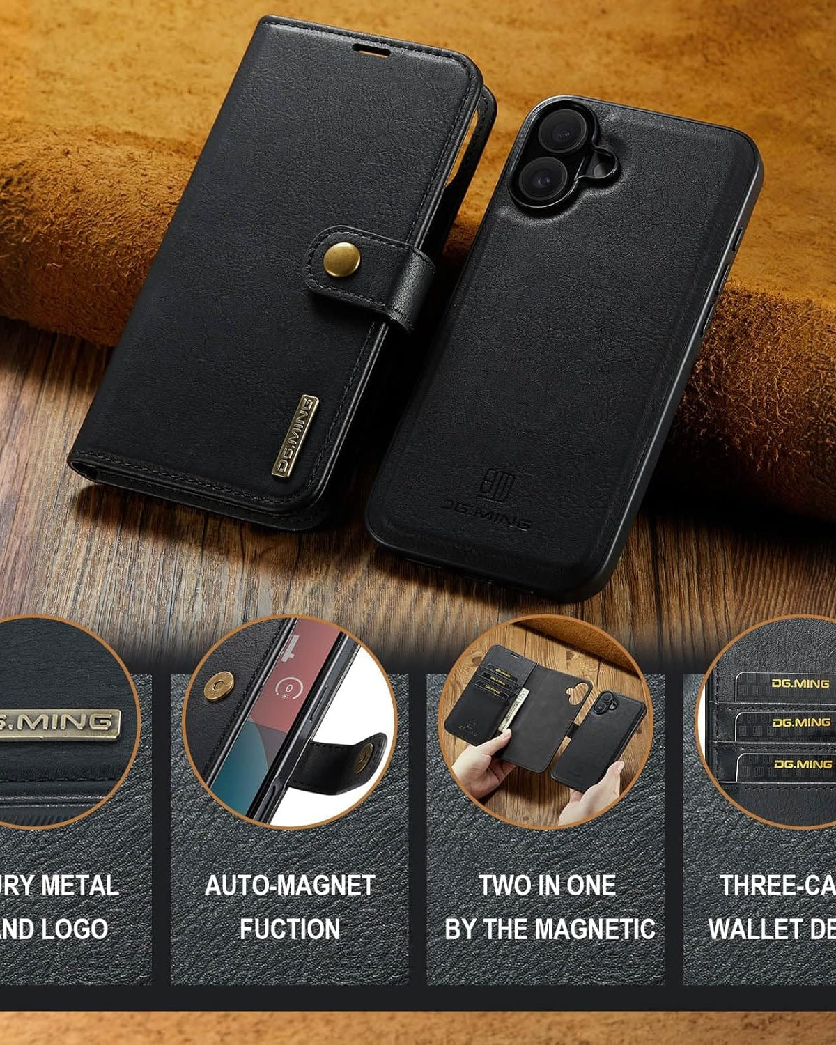 iPhone 17 Two-In-One Wallet Style Leather Flip Cover - case features