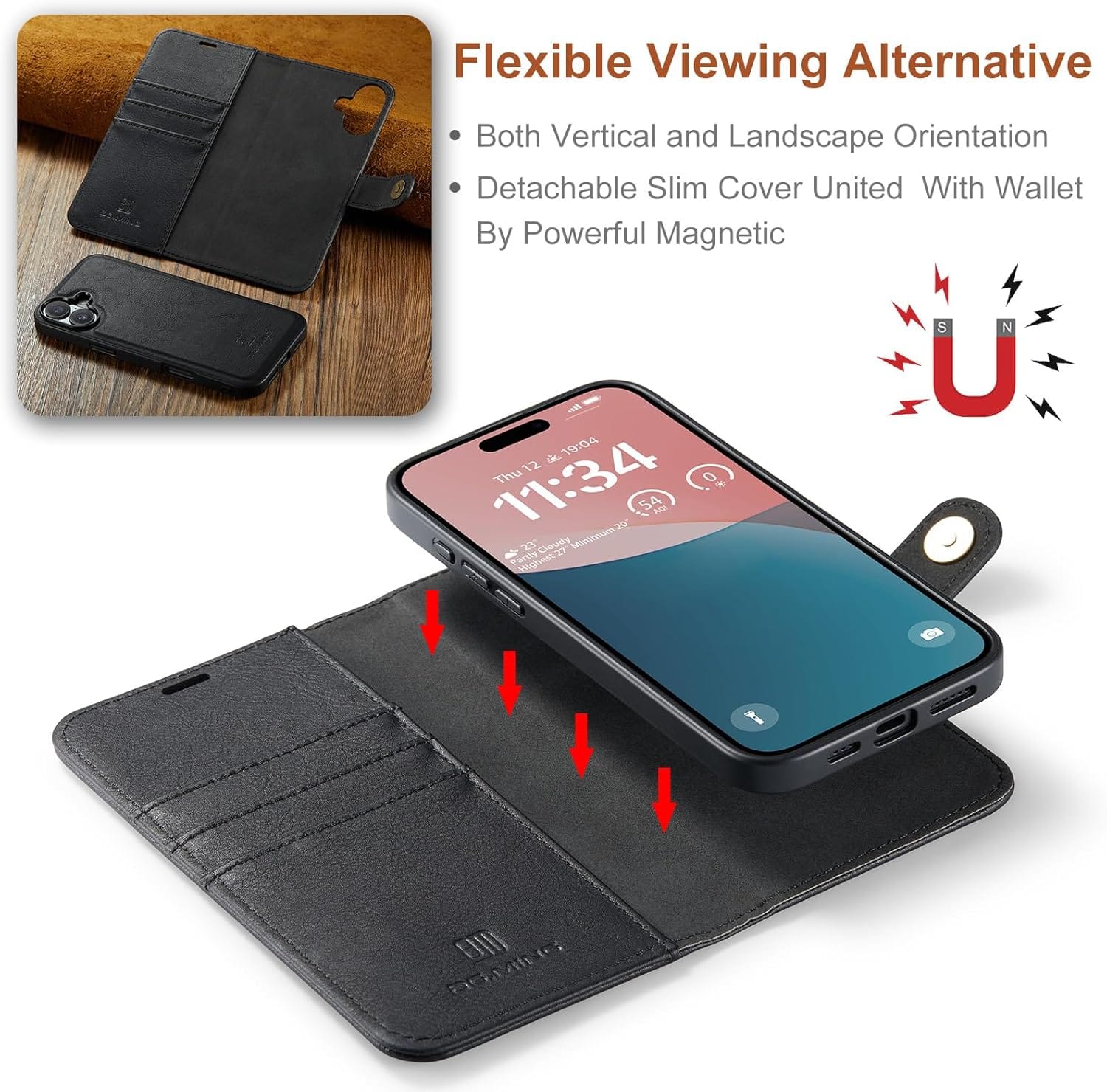 iPhone 17 Two-In-One Wallet Style Leather Flip Cover - protective case detail