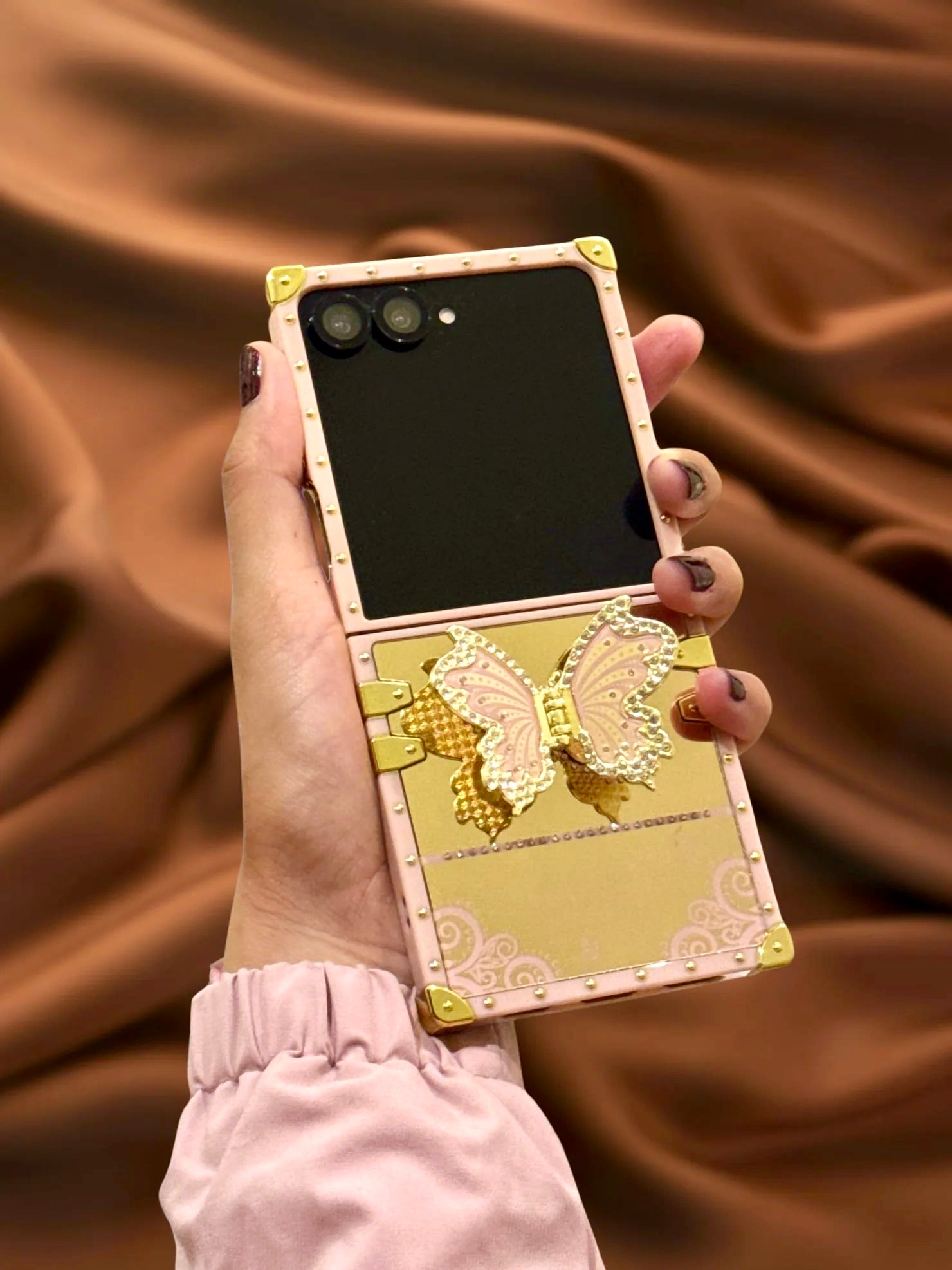 Samsung Galaxy Z Flip 5 3D Butterfly Rhinestones Gripper Cover - lifestyle