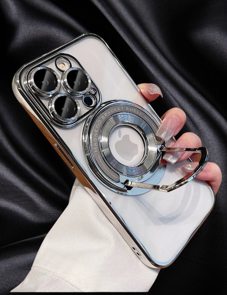 iPhone 14 Silver Electroplated Kickstand Case | Ring Holder Stand