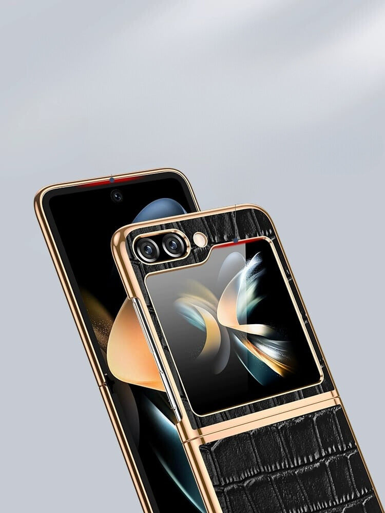 Samsung Galaxy Z Flip 5 Gold Electroplated Croco Pattern Leather Cover - lifestyle