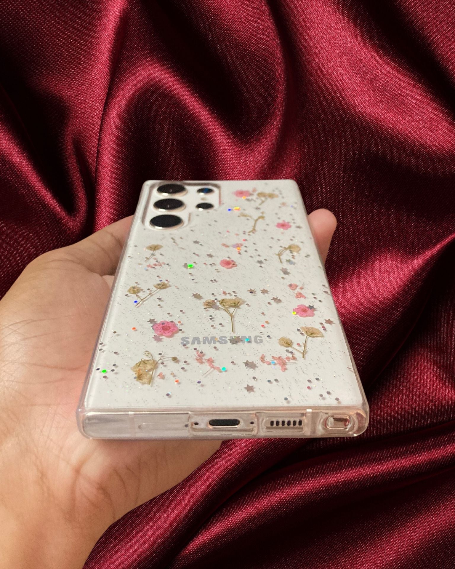 Real Cosmos Floral Glitter Cover iPhone cover – JustAndBest India