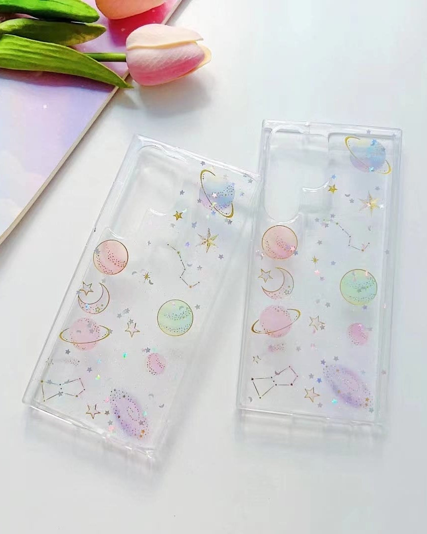 Glittery Stars and Planets Transparent Case iPhone cover – JustAndBest India