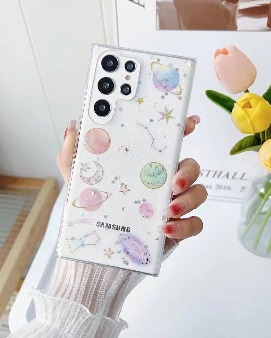Glittery Stars and Planets Transparent Case iPhone cover – JustAndBest India