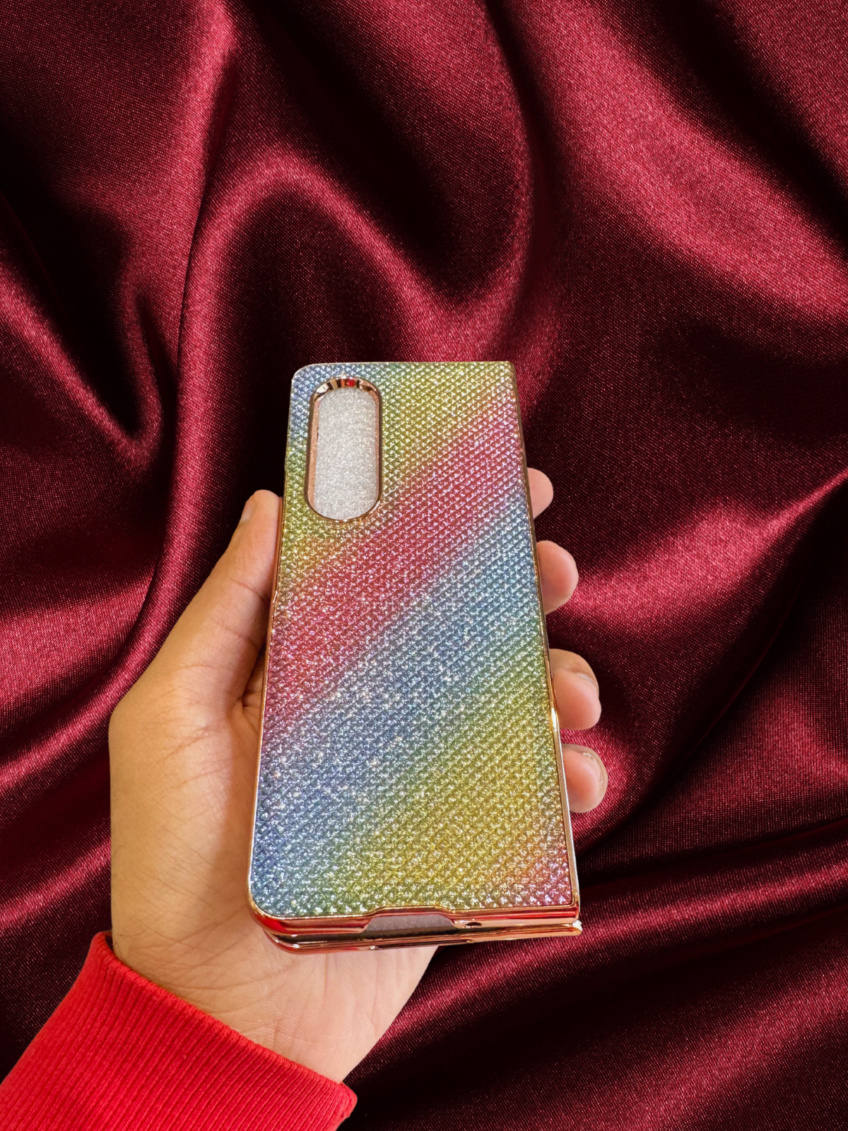 Samsung Galaxy Z Fold 3 Rainbow Glitter 3D Diamond Pattern Cover - slim profile